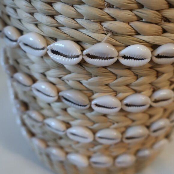 NWOT Womens Poolside NY Natural The Bobbi Straw Shell-Embellished Bucket Bag - Picture 3 of 15